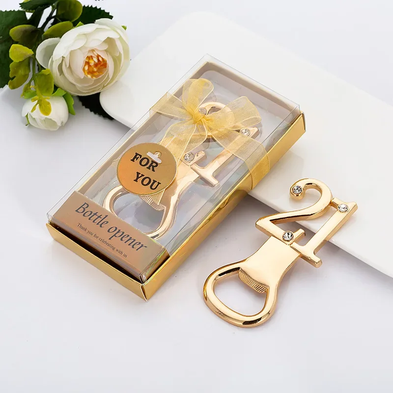 

(25 Pieces/lot) Bridal showers of Digit 21 design bottle Opener favor for 21 Wedding anniversary gift and Birthday Party Favors