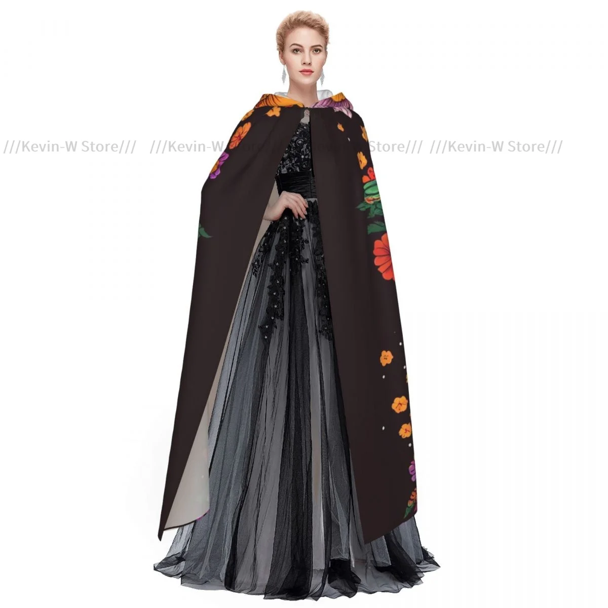 Day Of The Dead In Mexican Hooded Cloak Polyester Unisex Witch Cape Costume Accessory