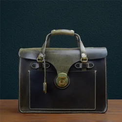 Vintage designer first layer cowhide men's women's briefcase business casual luxury genuine leather laptop handbag messenger bag