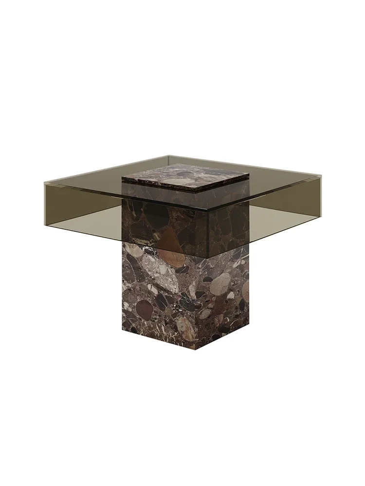 

Light Luxury Stainless Steel Side Table Small Apartment Living Room Home Coffee Table Corner Tempered Glass Side Table