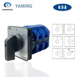 LW26-63 Rotary Cam Switch 63A 2 Poles Levels 8 Screws Terminals Multi Position Universal Changeover Selector YMW26-63/2