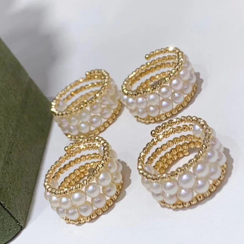 SGARIT Korean Hot Fashion Jewelry 925 silver Set Pearl Ring Elegant Women's Daily Work Elastic Force Adjustable Accessories