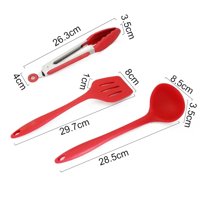 Silicone Kitchen Utensil with Heat Resistant Nonstick Silicone for No-Scratch Cookware Red Black