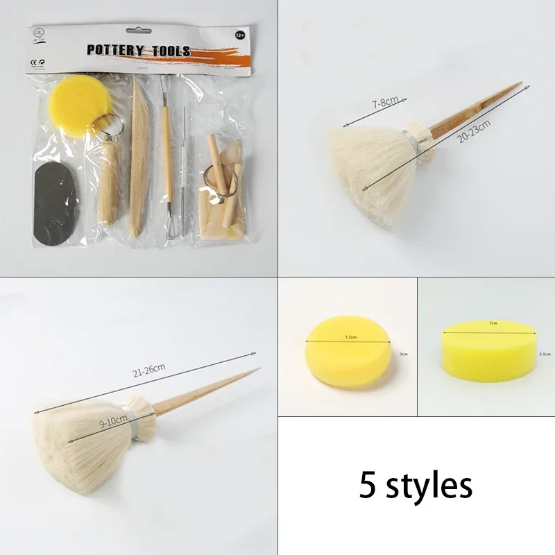 Pottery Sculpting Tools Set Ceramic Detail Texture Shaping Blade Ceramic Painting Glaze Brushes Dust Pen Sponge New