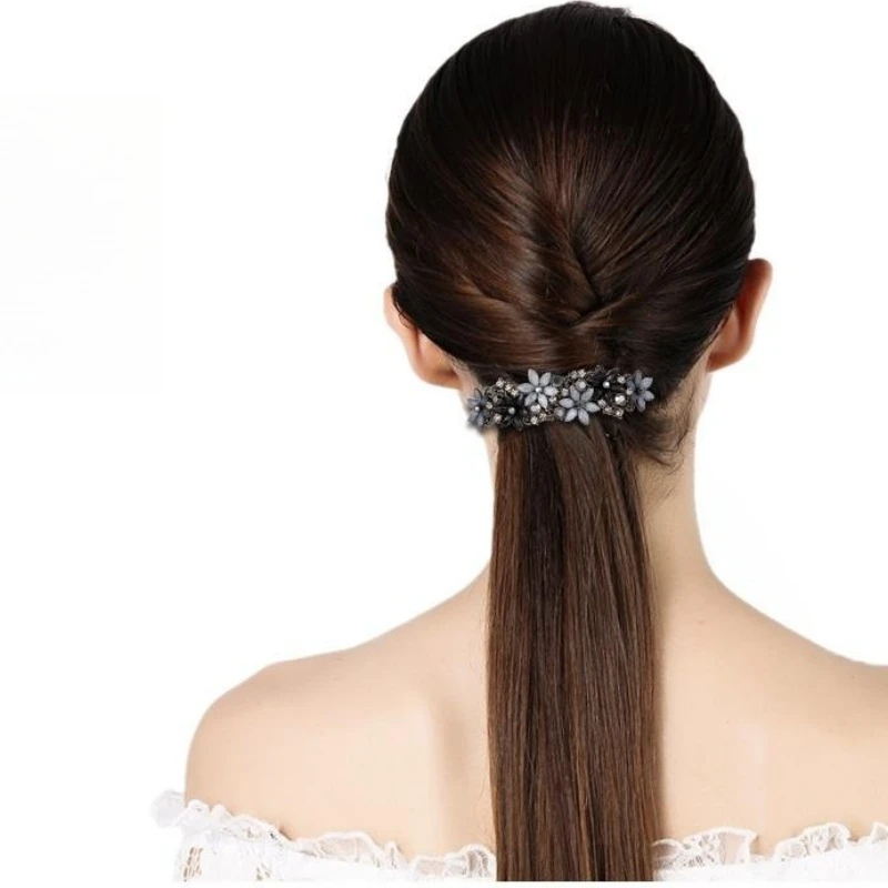 The new Korean version of the crystal flower spring hairpin elegant rhinestone wild ponytail hairpin women\'s hair accessories