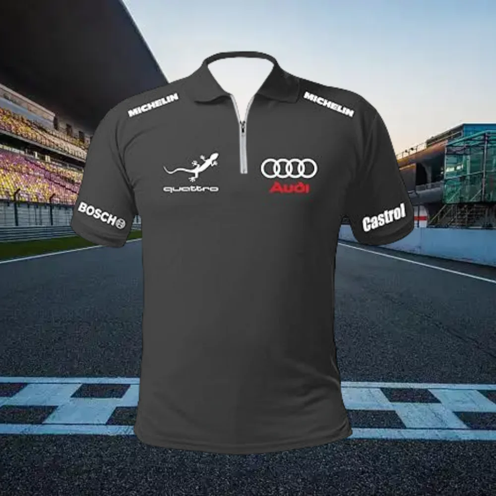 Audi été rétro course costume T-shirt POLO fermeture éclair impression respirant et confortable Sports de plein air loisirs manches courtes