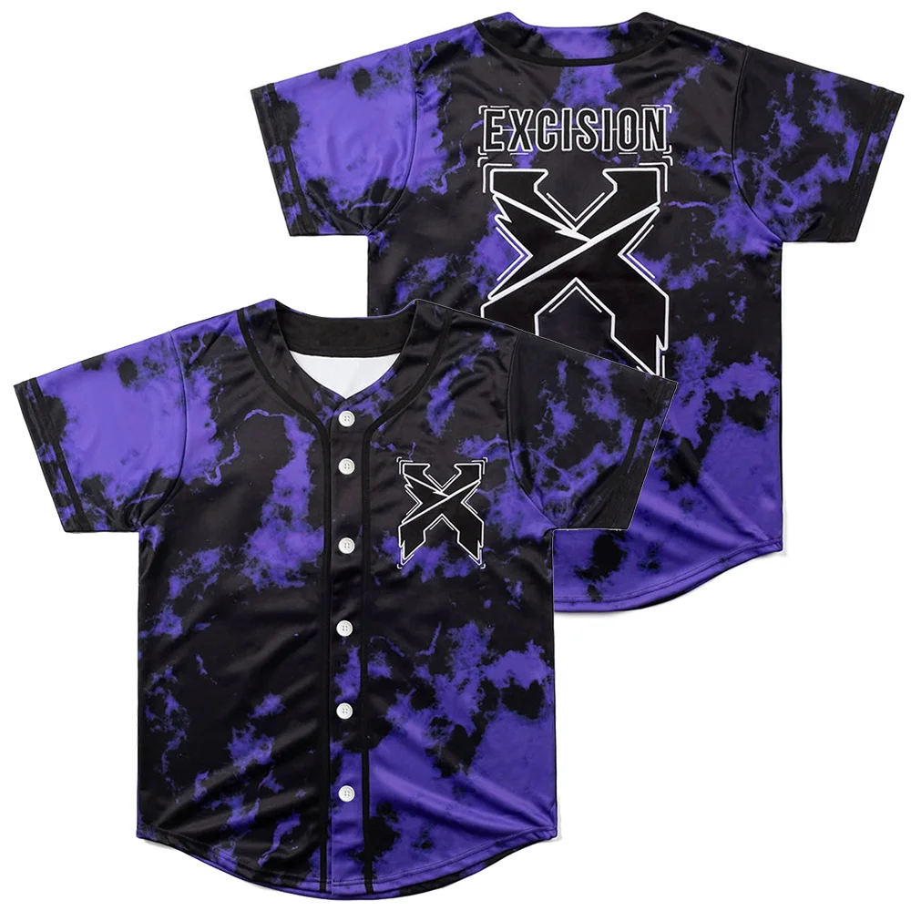 Excision HEADBANGER TIE DYE Baseball Jersey Men/Women Harajuku Thin button Baseball uniform Oil Slick Baseball Jersey For EDC