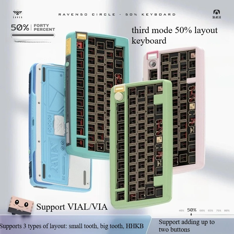 Raven50C Mechanical Keyboard Kit Custom Third Mode Hot-swappable RGB 50% Layout Multimedia Keyboard Office Accessories VIA/VIAL