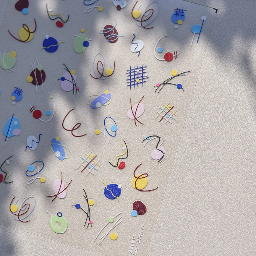 Pegatinas de colores geométricos para manicura, pegatinas autoadhesivas para arte de uñas, estilo de ilustración de bloque de Color de línea geométrica, planeta cuadrado marmoleado INS