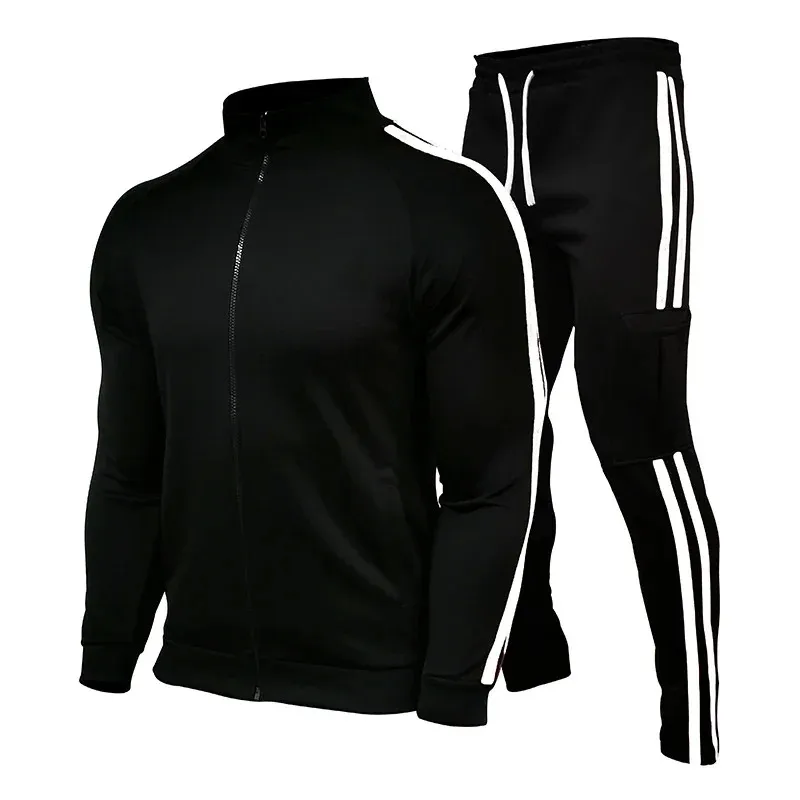 Men's Zippered Stand Up Collar Training Set, Men's Sports Shirt And Pants 2-Piece Set, Running, Fitness Wear, New, 2024