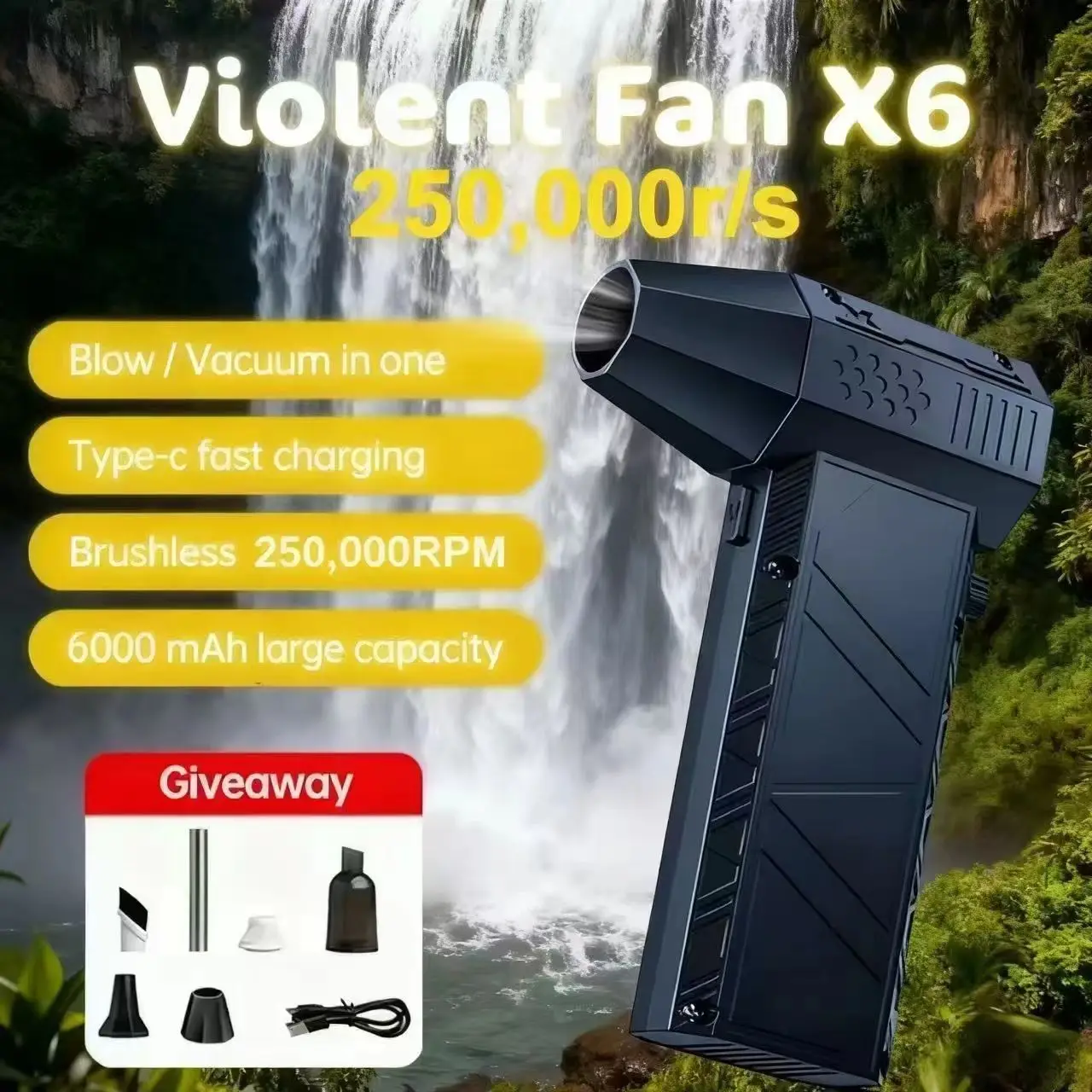 

250,000RPM X6 Air Blower Powerful dust Vacuum Cleaner Fast Charging Strong Wind Brushless Violent Fan for car/computer cleaning