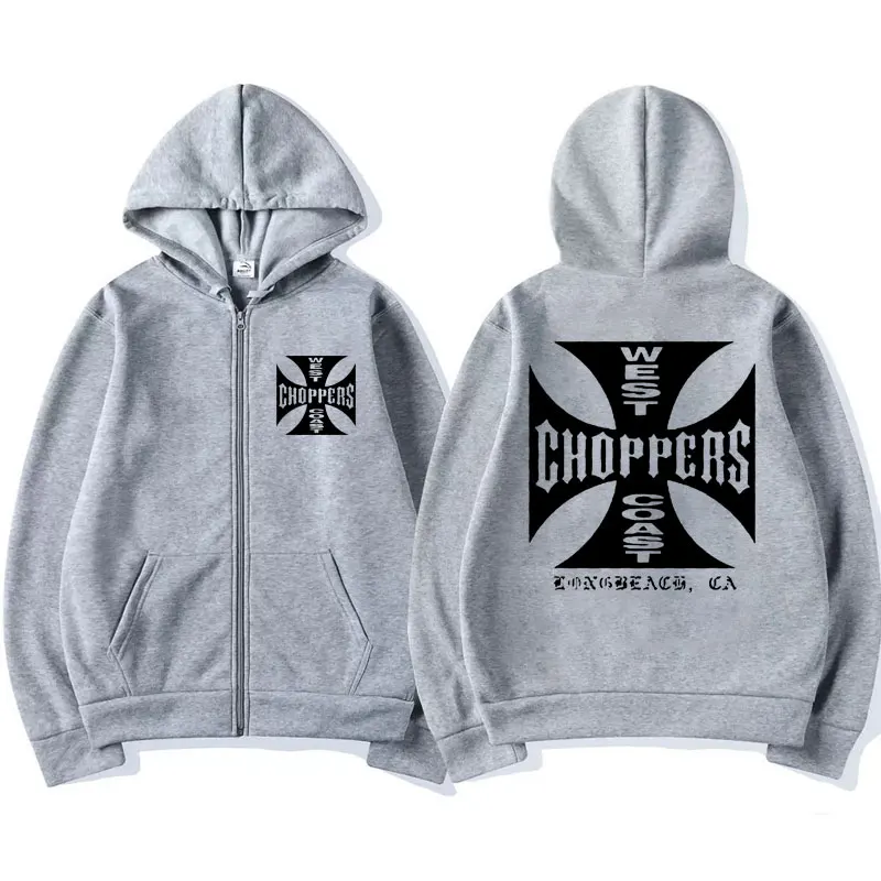 Vintage West Coast Choppers Cross Logo Print Zip-up Hoodie Men Women Fall and Winter Fleece Zipper Jacket Fashion Coat Hoodie
