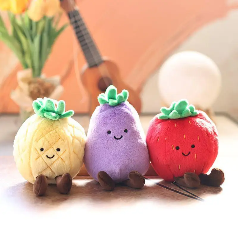 

1Pcs Cute Cartoon Simulated Fruit Keychain Eggplant Strawberry Pineapple Plush Trinket Toy Girl Bag Car Pendant Jewelry Gift