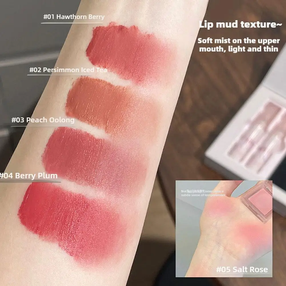 4 Lipstick+1 Powder Blusher Cosmetics Gift Box Set Smooth Texture, Color Rendering Valentine's Day Birthday Lipstick Gift Box