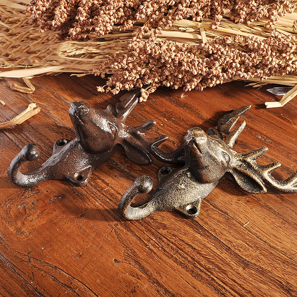 

2pcs Wrought Iron Hooks Vintage Deer Head Wall Hangers For Clothing Hats Groceries Home Doorway Bedroom Kitchen Garden