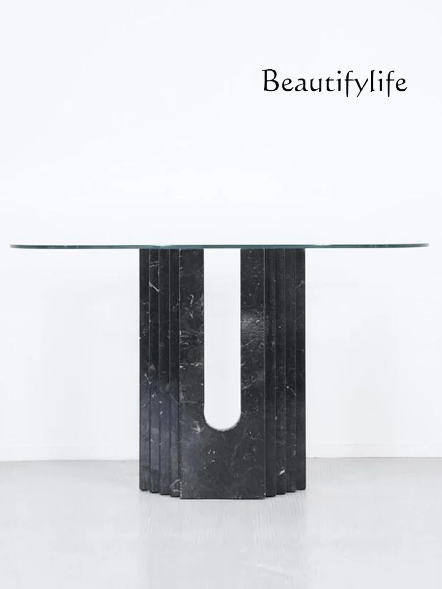 

ZS Modern Simple Natural Black And White Root Marble Xuanguantai Villa Clubhouse Custom Wall Glass Table