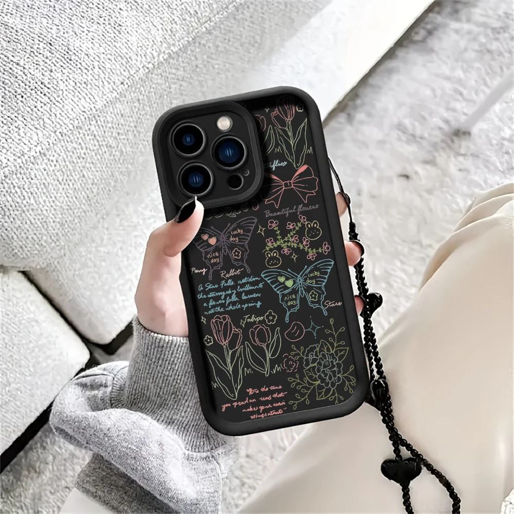 Koreanische Handgelenkschlaufen-Hülle für iPhone 17 15 16 14 Pro Max Plus Hüllen Kreativer Schmetterling für iPhone 13 11 12 XR 7 mit Lanyard-Abdeckung – Detail 3