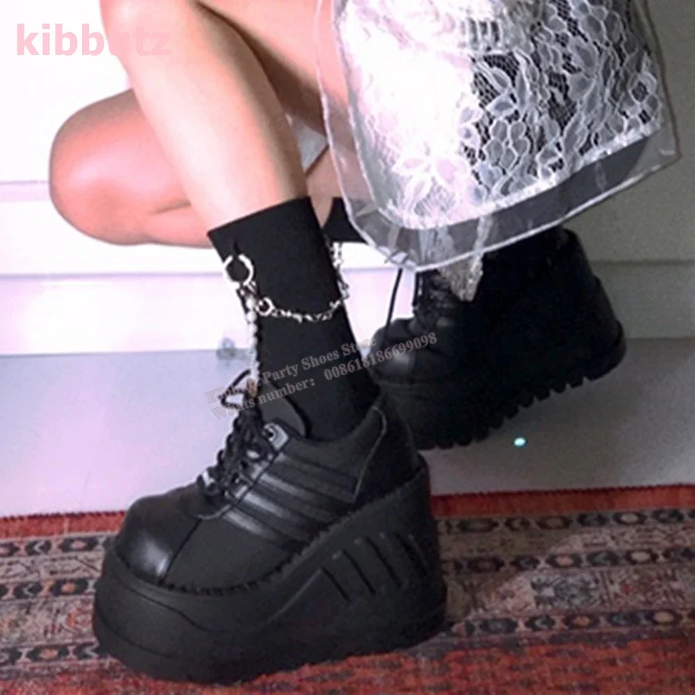 Thick Bottom Sneaker Pumps Platform Genuine Leather Lace-Up Solid Color Y2k Punk Rock Fashion Novelty Concise Women Shoes Newest
