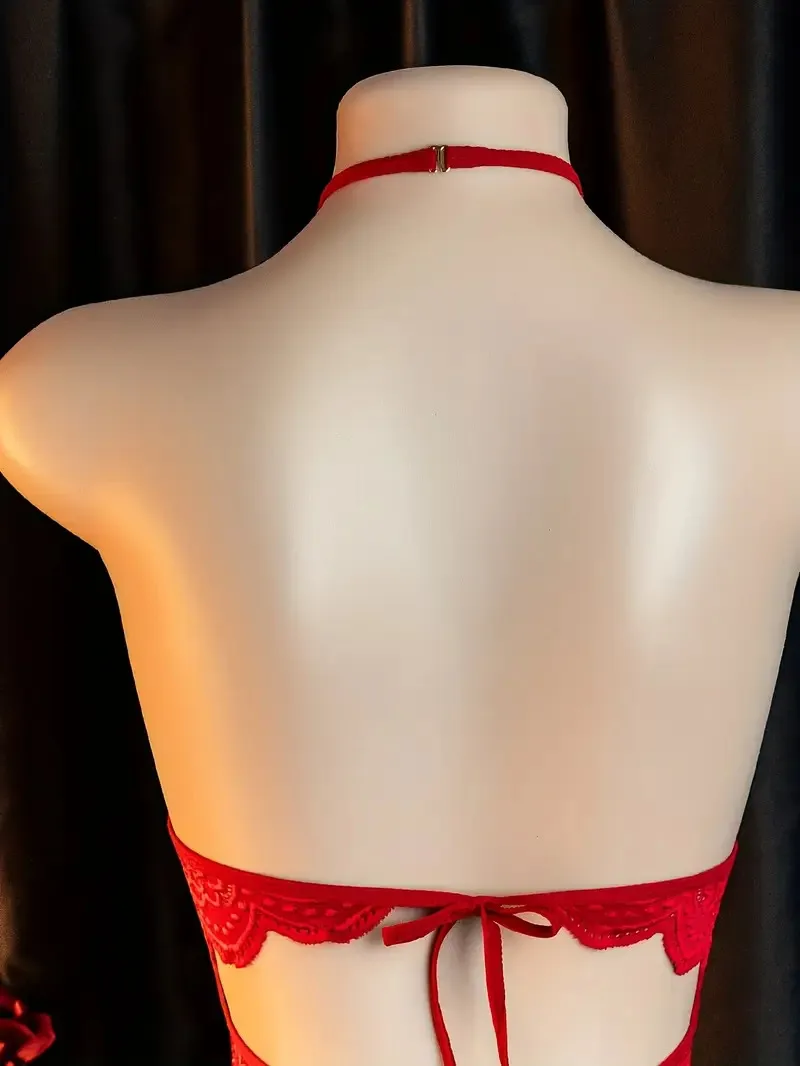 شفافة RedWomen مفتوحة ارتداءها Crotchless مثير إغراء الكبار المثيرة الملابس الداخلية تيدي بدلة للجسم منامة الخامس الرقبة ملابس داخلية ساخنة #6