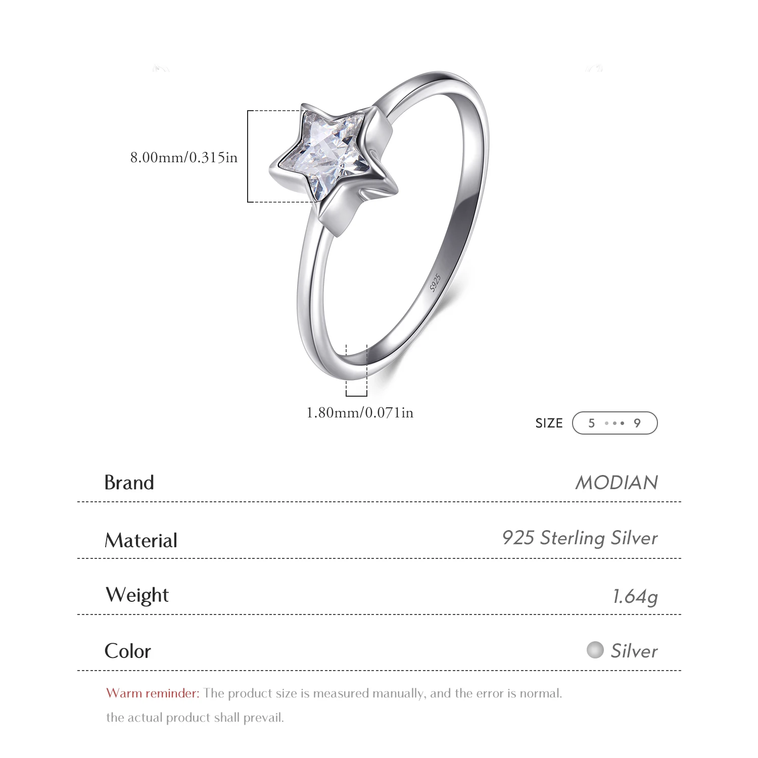Modian 2026 NEW Cubic Zirconia  Jewelry Authentic 925 Sterling Silver Star Ring Fashion Simple Rings For Women Elegant Gift