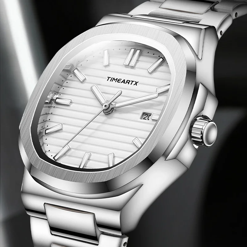 TIMEARTX Fashion Men Quartz Watch  Date High Quality Life Waterproof Stainless Steel Watches Luminous Clock