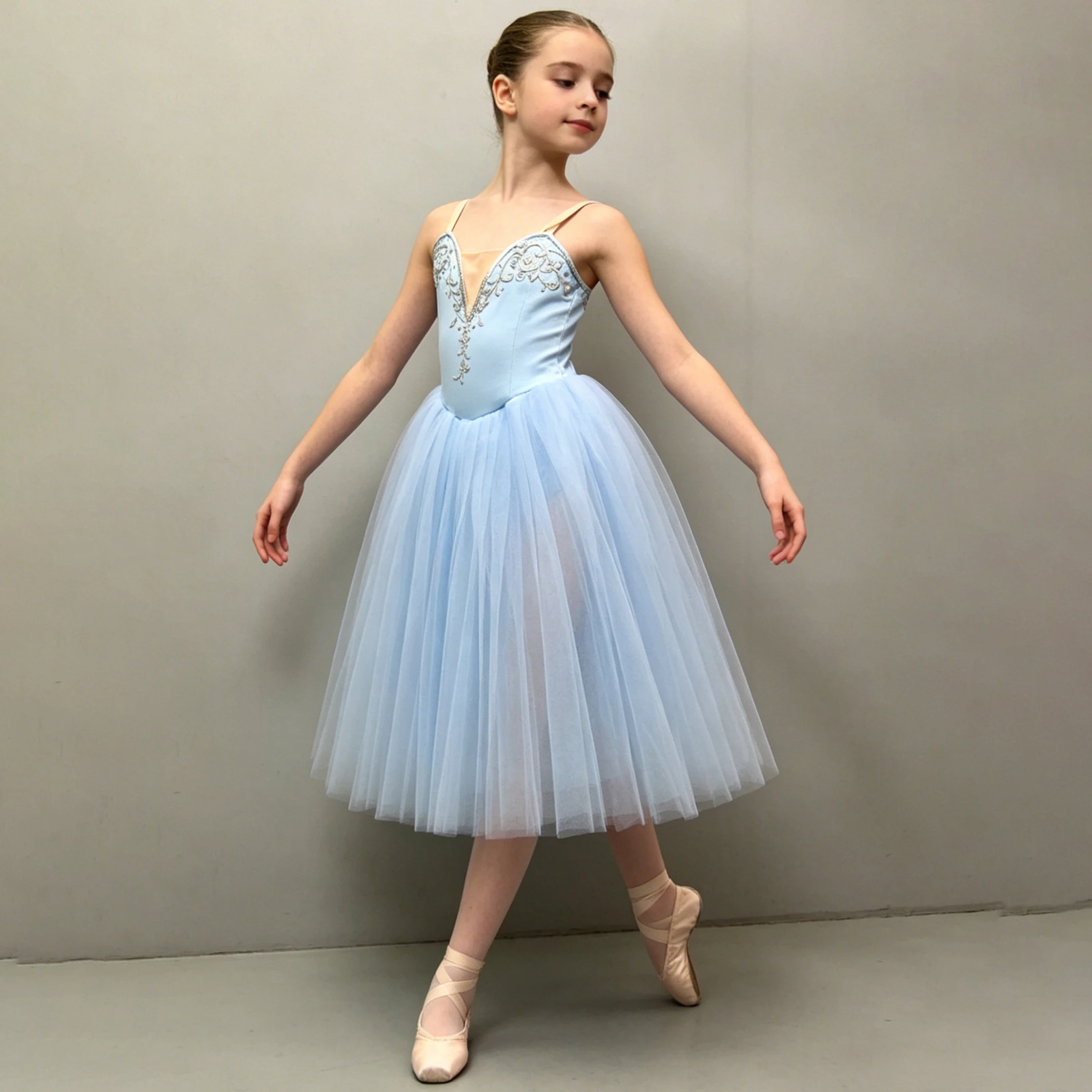 Professional Elegant Gauzy Ballet Dress Slip Embroidery Sequins Patchwork Ballerina Party Dress Children Girl Dance Costumes