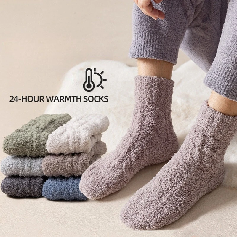 

8 Pairs Men's Non-Pilling Fleece Socks Women's Mid-Calf Sleep Socks Autumn Winter Fleece-Lined Thickened Warm Home Floor Socks