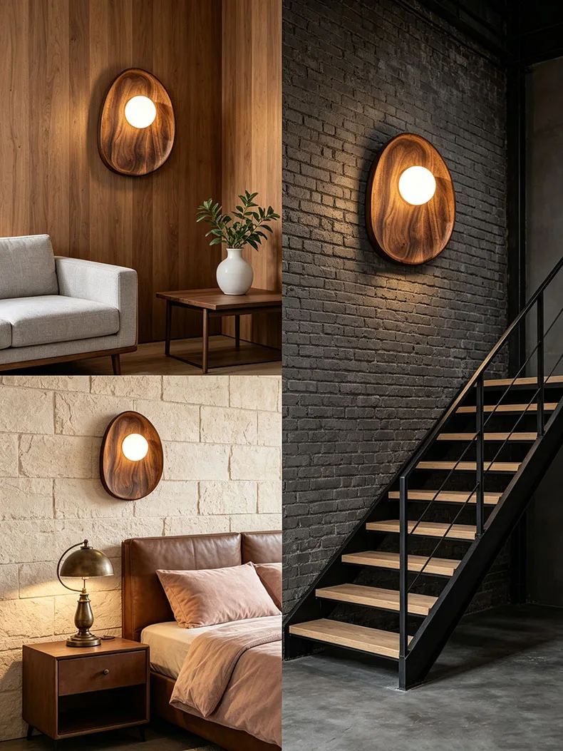 Natural Dark Wood Wall Light G4 Bulb White Glass Ball Indoor