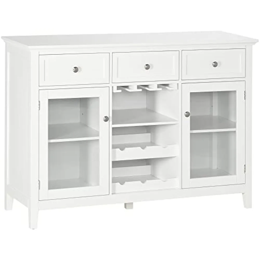 

Coffee Bar Cabinet with 3 Drawers, 6-Bottle Wine Rack, Stemware Racks, Glass Door, Sideboard Buffet Cabinet, Wine Cabinet, White