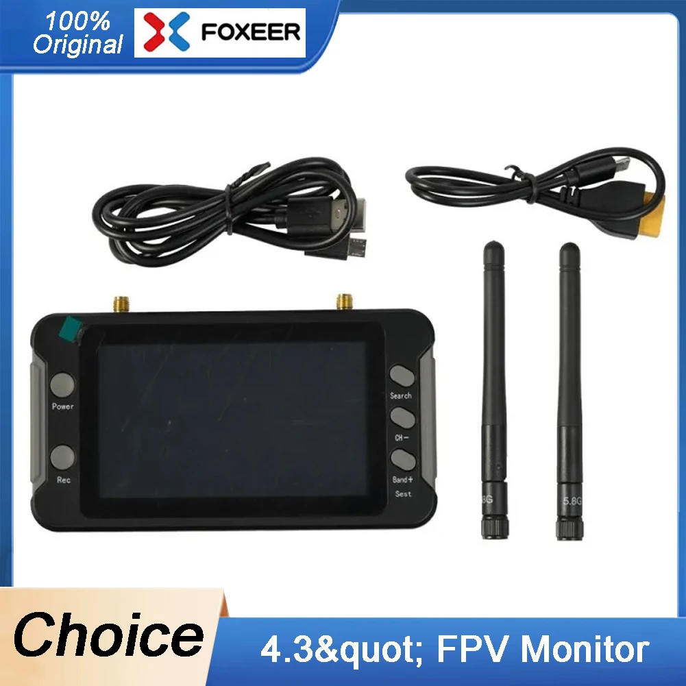 

Foxeer 4.3" FPV Monitor 5.8G 40CH Build-in High Sensitivity Dual Receiver DVR W/ Battery Portable Monitor for FPV Freestyle DIY