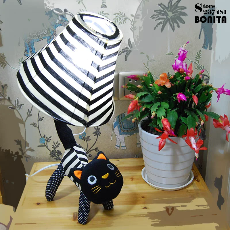 Christmas Gift Floor Lamp Living Room Children Room Floor Light Canvas Catoon Animal Striped Cat Feet  Adjustable Stand Lamp