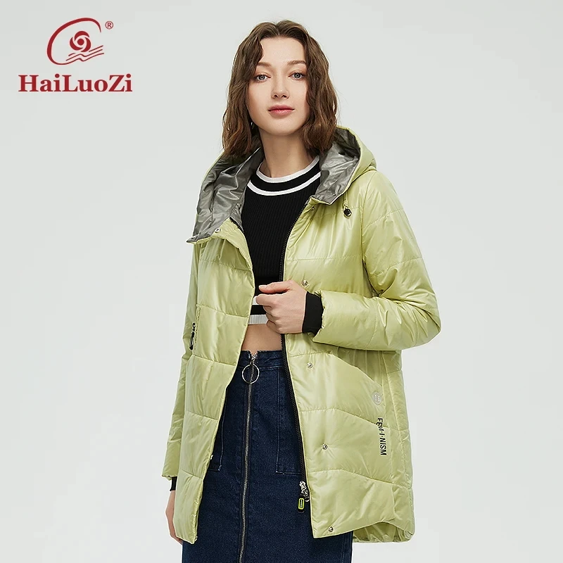 HaiLuoZi 2022 Women Spring  Jacket Short Parka Fashion Casual Unique Design Waterproof  Warm Women's Autumn Coat Hooded 875