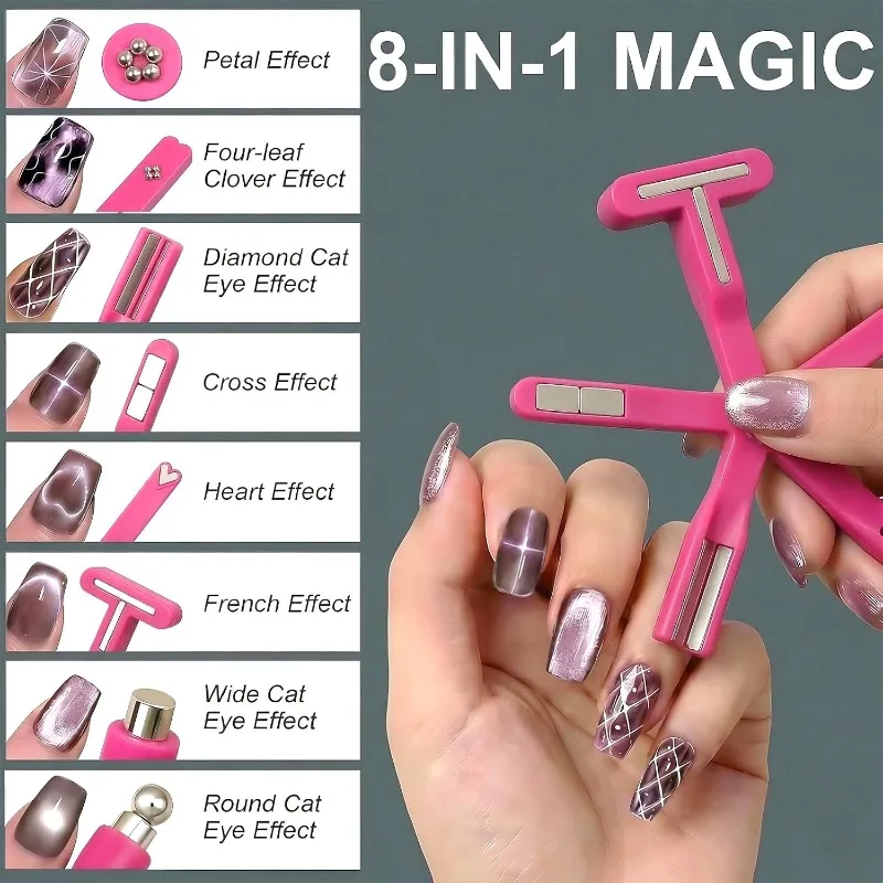 New 8-in-1 Nail Magnet Wand, for Cat Eye Gel Polish and Glass Nail Beads Multi Purpose Magnet Tool
