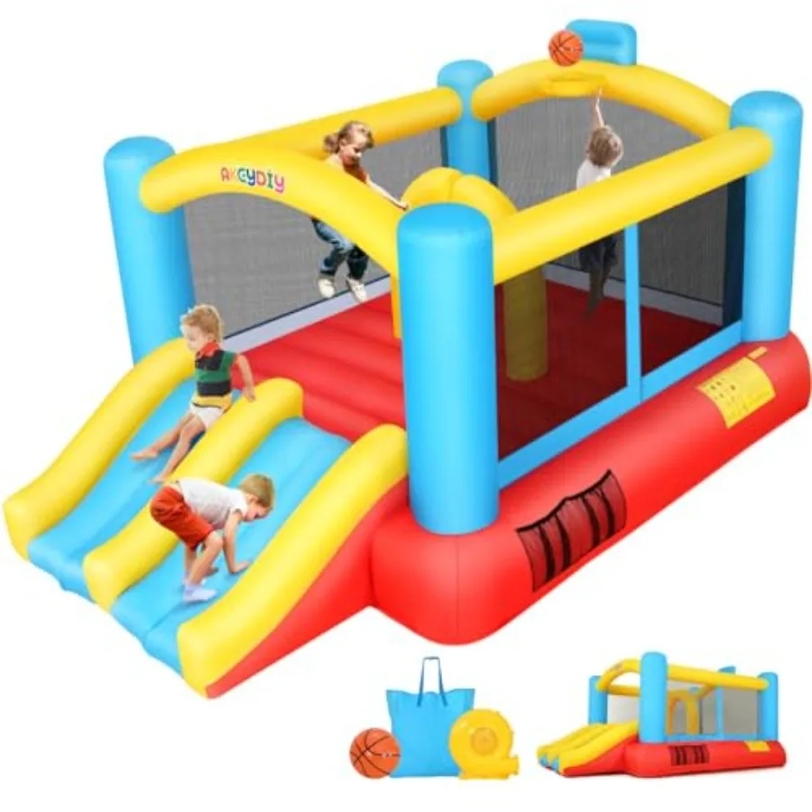 

Надувной батут для дома и улицы с вентилятором, надувной замок с двойной горкой, прочный семейный батут для двора