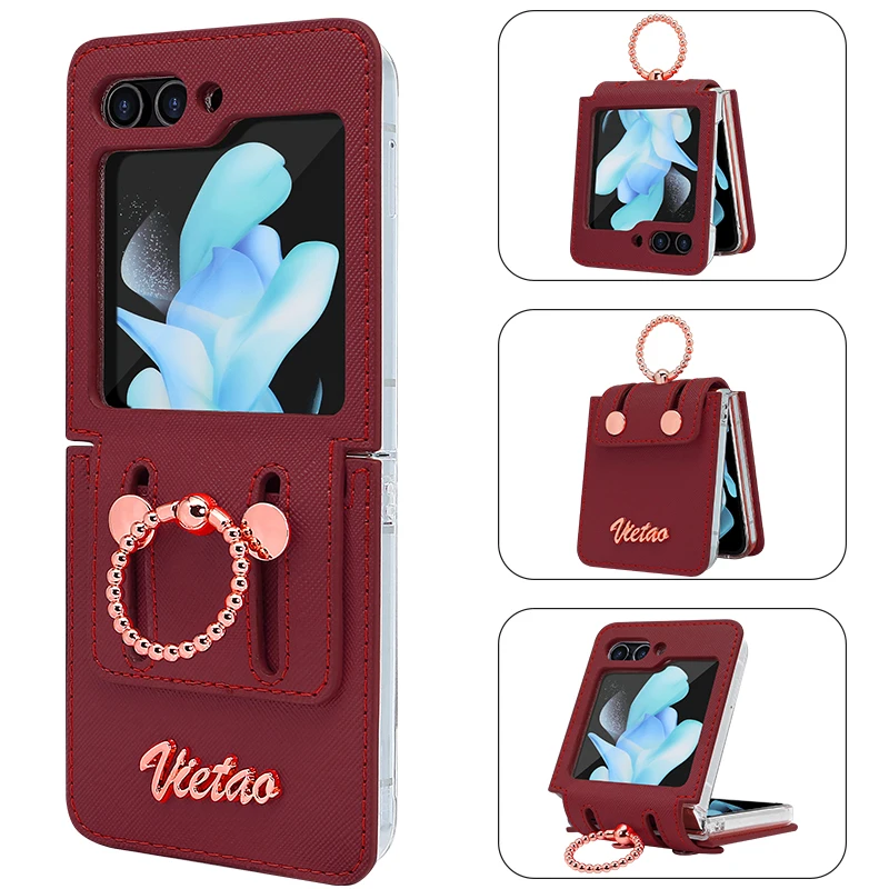 

Vogue Anti-fall Protection Cover For Samsung Galaxy Z Flip 5 4 3 5G Case Luxury Leather Ring Holder Flip5 Protective Case