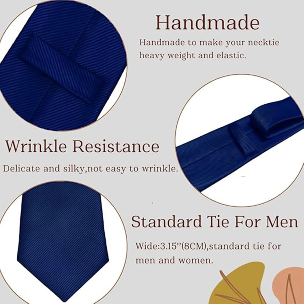 Marineblauer Krawatte und Schwarzes Krawattenset, Einfarbige Krawatten, Herren Schwarze Krawatte, Formelle Krawatten für Hochzeit, Geschäft und Feiern – Detail 3