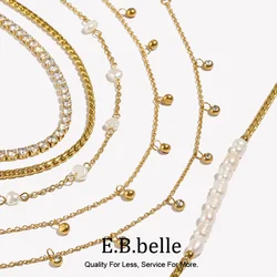 E.B.belle Water Resistant Freshwater Pearl Stainless Steel Chain Foot Leg Bracelets Anklets For Girl Beach Holiday Jewelry