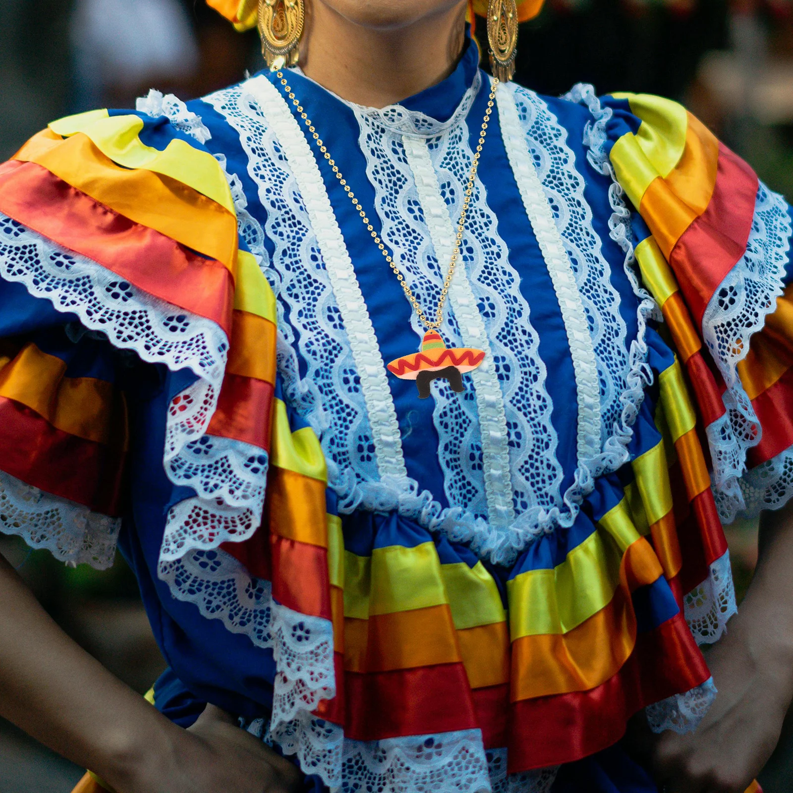 2Pcs Fiesta Party Necklace Colorful Mexican Theme Hanging Charm for Carnival Birthday Christmas Decoration Lovely Cartoon