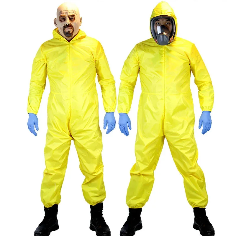 

2025 New Breaking Bad Diy Walter Cosplay White Toxic Suit Man Halloween Yellow Jumpsuit Cloths Tv Costume Gas Mask F ★☆★
