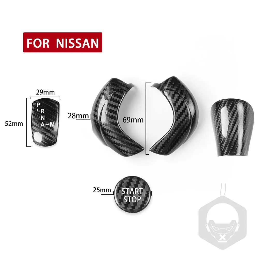 For Nissan GTR R35 2008-2016 Real Carbon Fiber Gear Shift Handle Head One-touch Start Button Cover Set Car Interior Accessories