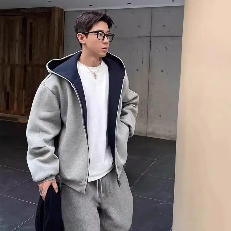 

Утепленная толстовка на молнии унисекс, очень большого размера (до 136 кг), осенне-зимняя, для пар, оверсайз, на пуговицах, верхняя одежда