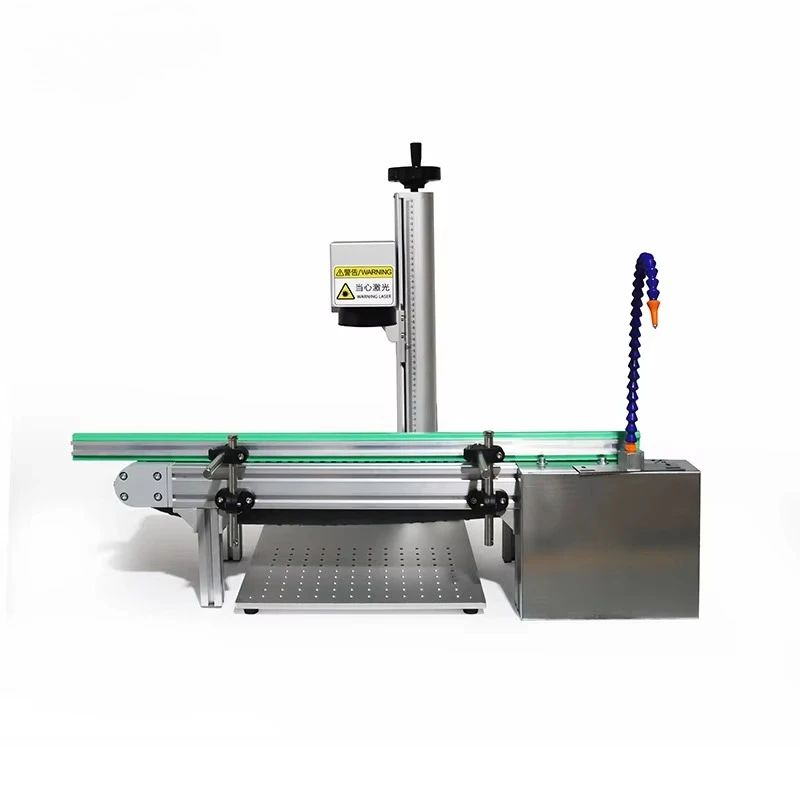 Automatic 30W Fiber        Flying Marking Machine with Conveyor Belt for Pen Marking