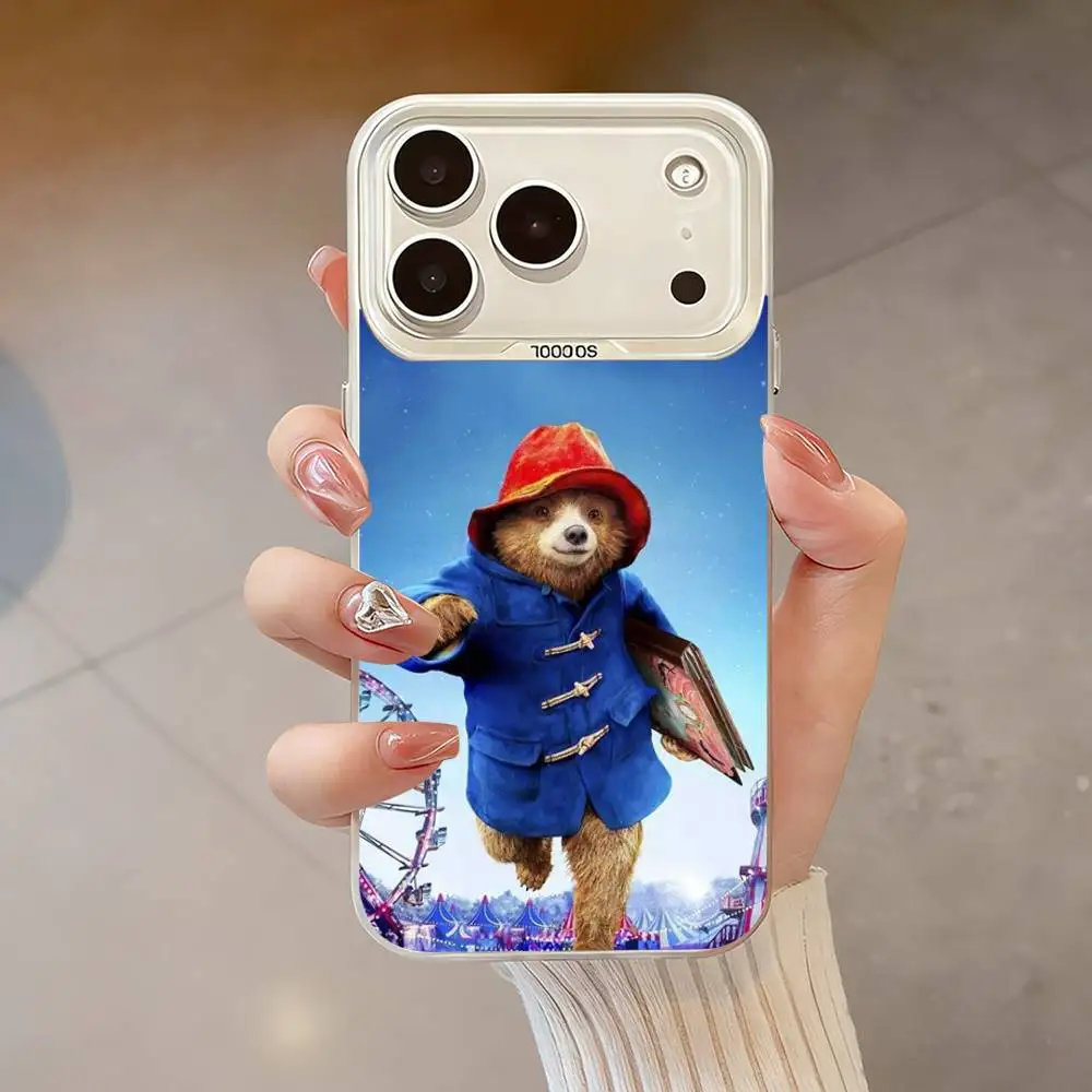Cute P-PaddingtonES bear Phone Case For iPhone 17,16,13,12,X,11,15,14,Pro,Max,Plus,SE4,Air,Mini White IMD HD Matte