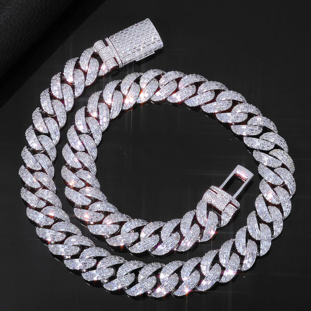 

NUOYA 20mm Cuban Chain Necklace Iced Zircon Stone Flip up Long Stick Bread Cut Diamond Inlaid Hip Hop Boutique Jewelry
