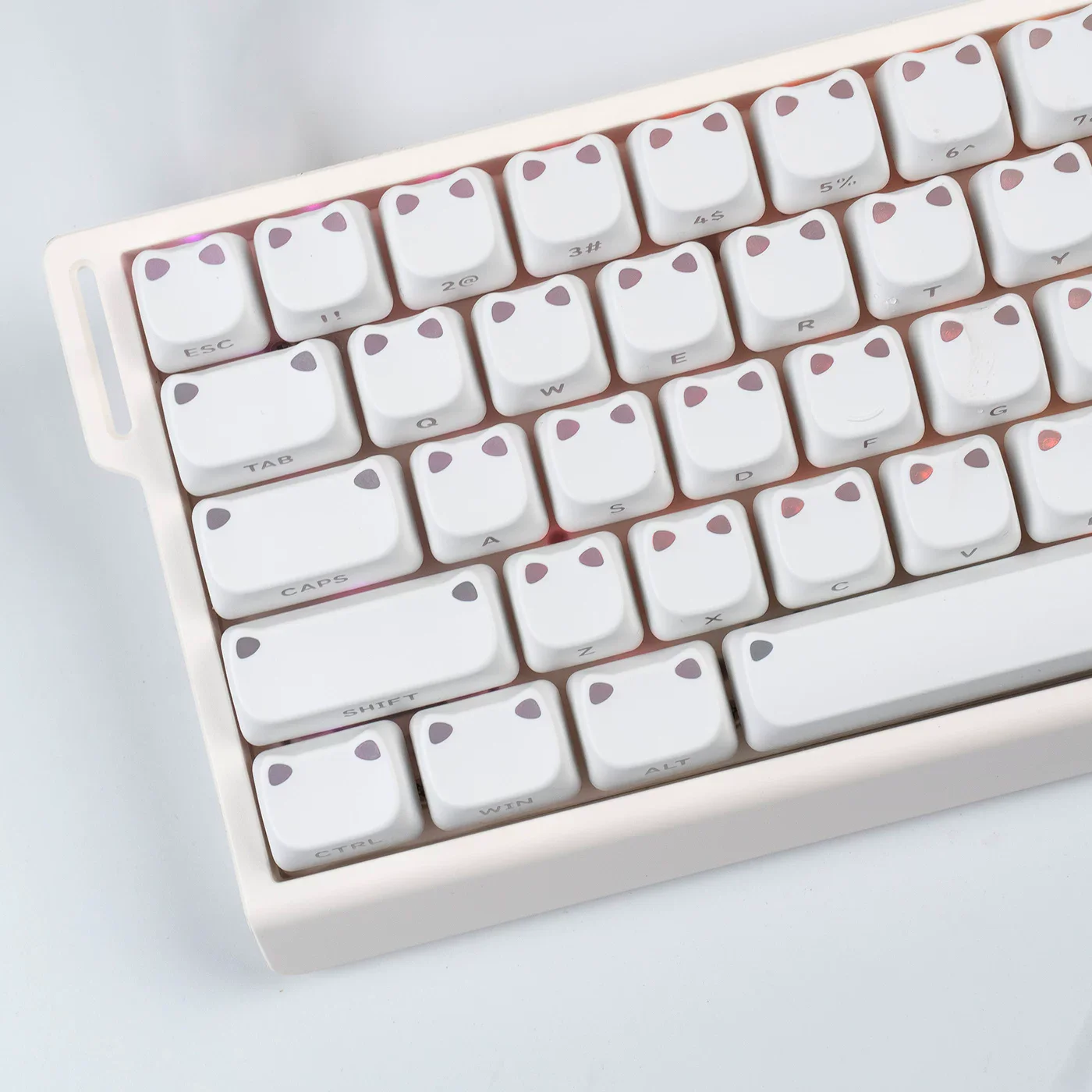 Cute Cat Ear Backlit Keycaps MAO Original Dual-Color Side-Engraved PBT Keycaps For 61/68/87/108 Mechanical Keyboards