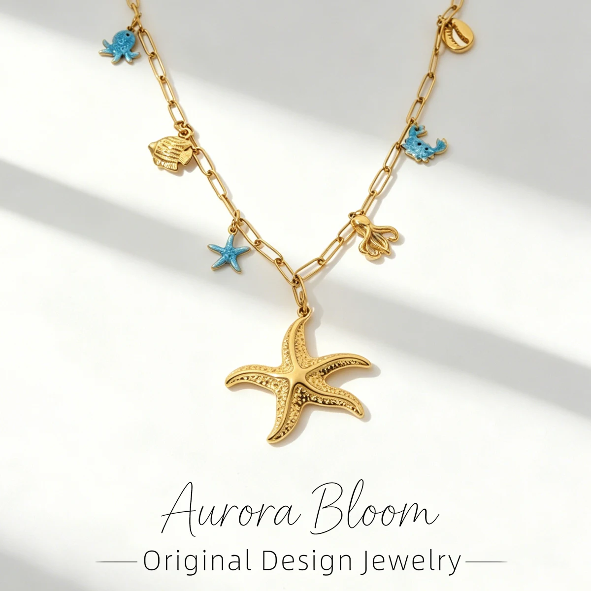 

AURORA Summer Starfish Pendant Necklace For Women's Stainless Steel Necklace Women's Choker Necklaces 18K Gold-plated Jewelry