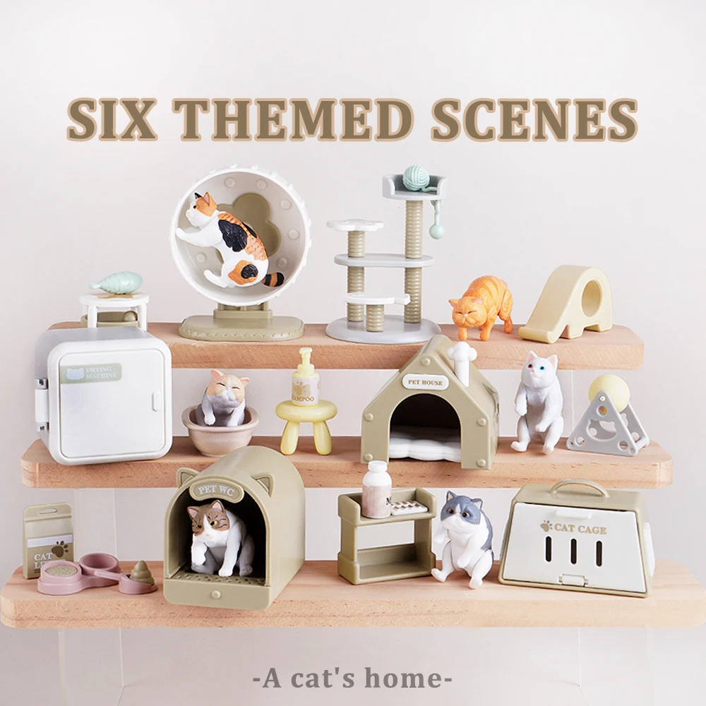 SENGTONGLE-M07-6IN1 Scala 1/12 Mini Gatto Ornamento Gatto Figure Micro Paesaggio Gatto Alberi Scratcher Decorazione Accessori Giocattolo