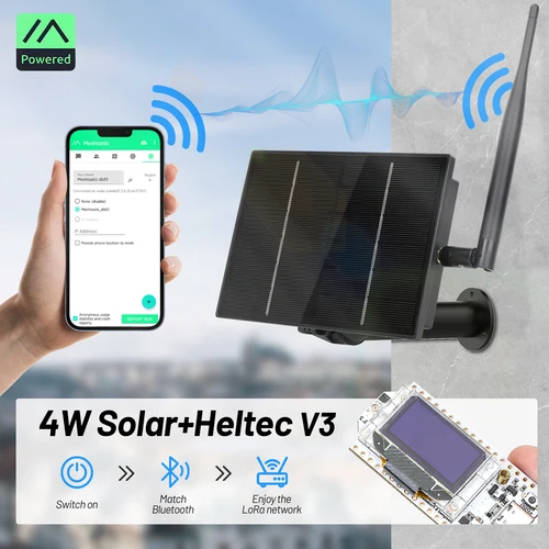 Imagen 1 del producto Nudo Solar meshtástico D4 con placa de desarrollo Heltec LoRa 32 V3, repetidor WisMesh con energía Solar IP66 de baja potencia, GPS, WiFi, BLE para LoRaWAN