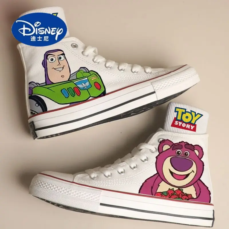 

Disney Pixar Lotso & Buzz Lightyear High Top Canvas Sneakers | Unisex Breathable Lace-Up Shoes for Teens