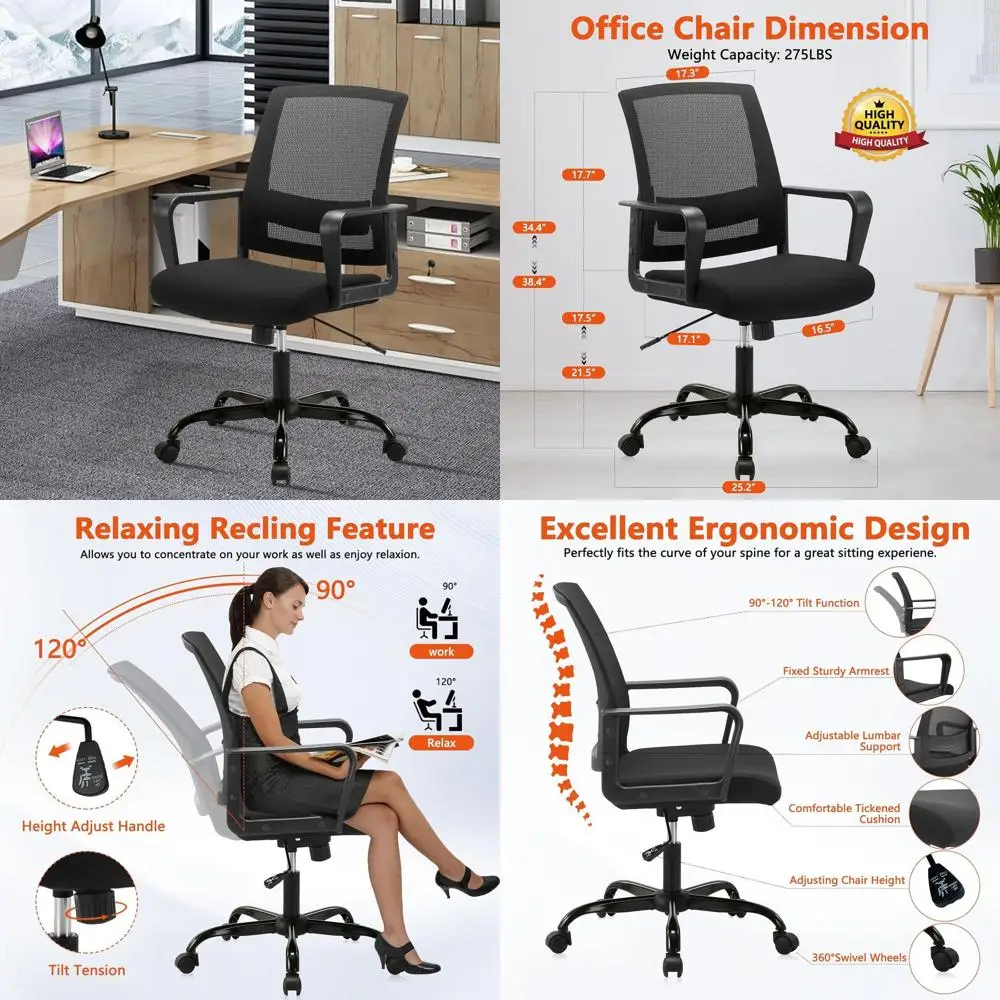 

Adjustable Ergonomic Swivel Chair with Mesh Back and Executive Lumbar Support for Home Office, Black 8-Pack